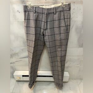 J.Crew cotton light gray and navy window pane trousers, size 28